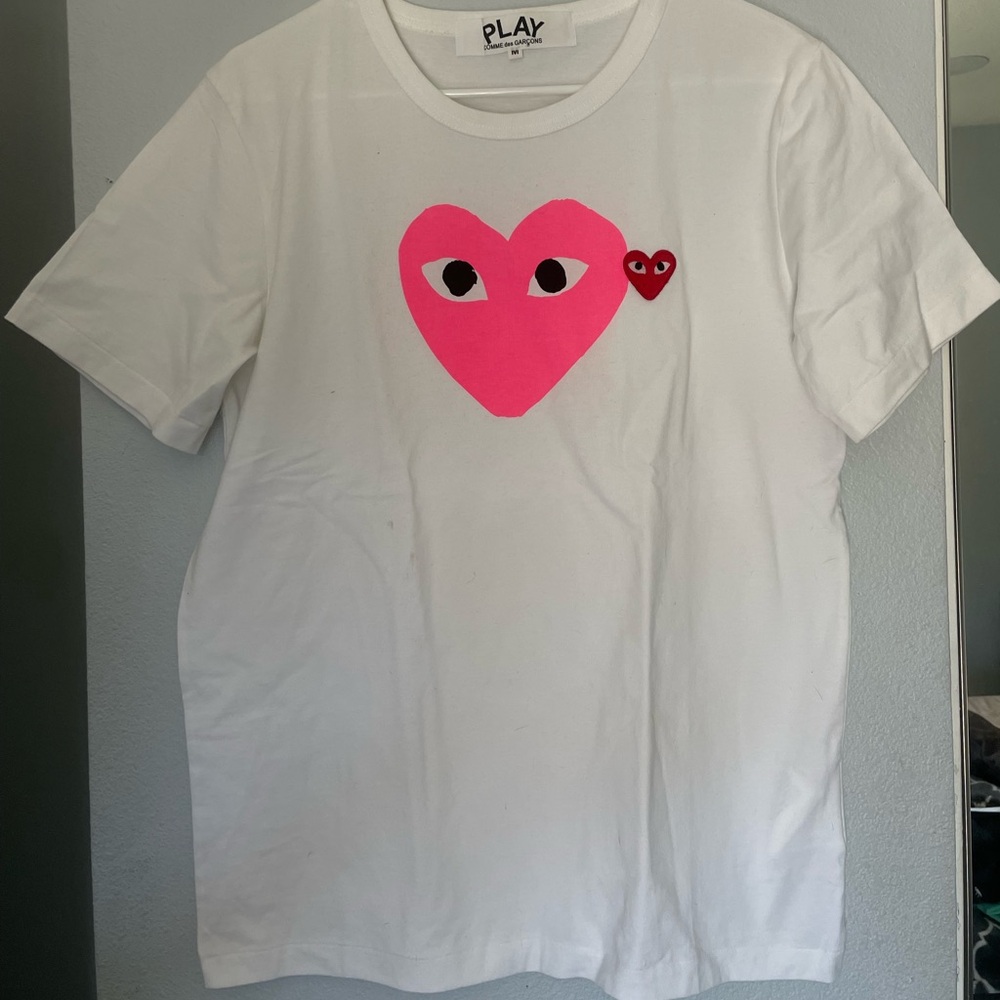 Comme des Garcons PLAY White Pink Heart Tee